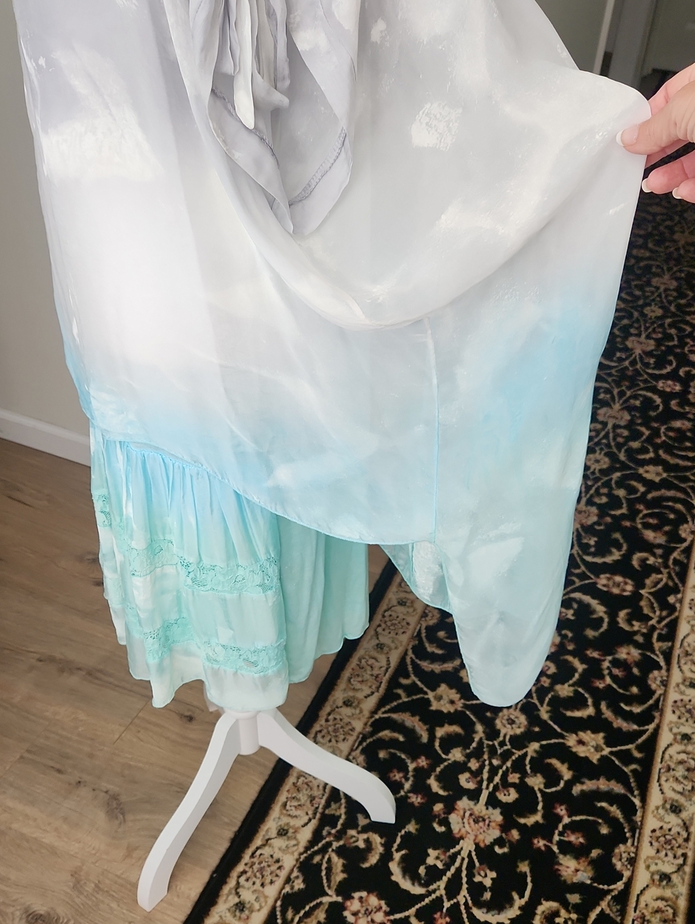 Belle France Silk Ombre Dress XL Italy Boho Romantic Lace Layered Midi - Picture 11 of 16